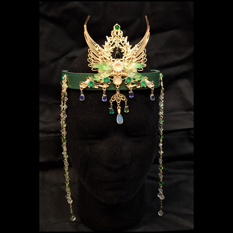 Green & Gold Crown on Leather band