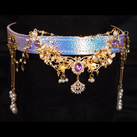 Lilac & Gold Crown on Iridescent Leather Band