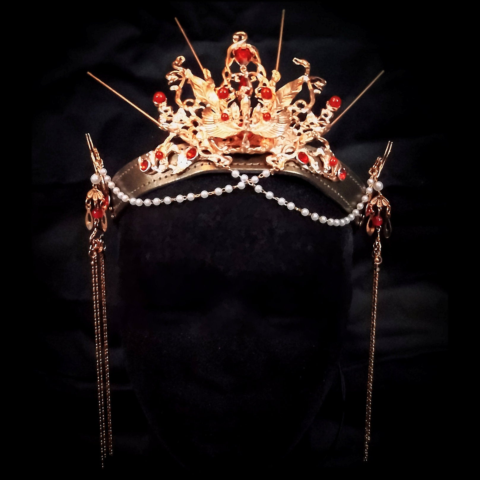 Red & Gold Phoenix Crown on Leather band