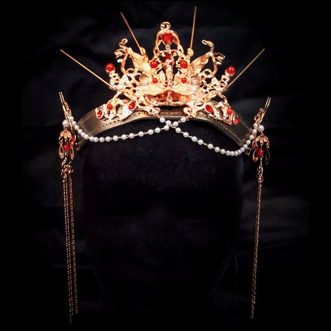 Red & Gold Phoenix Crown on Leather band