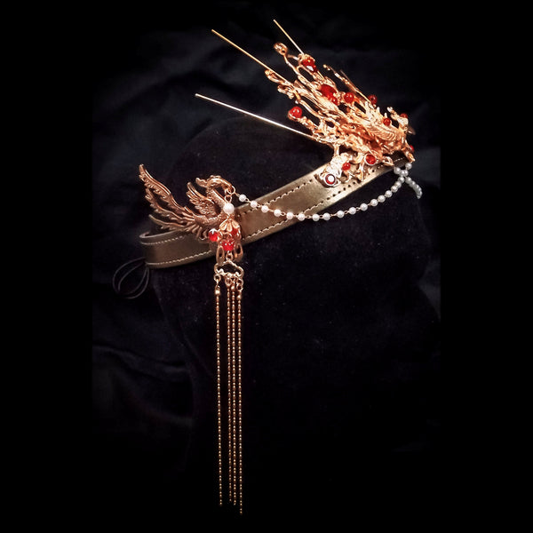 Red & Gold Phoenix Crown on Leather band