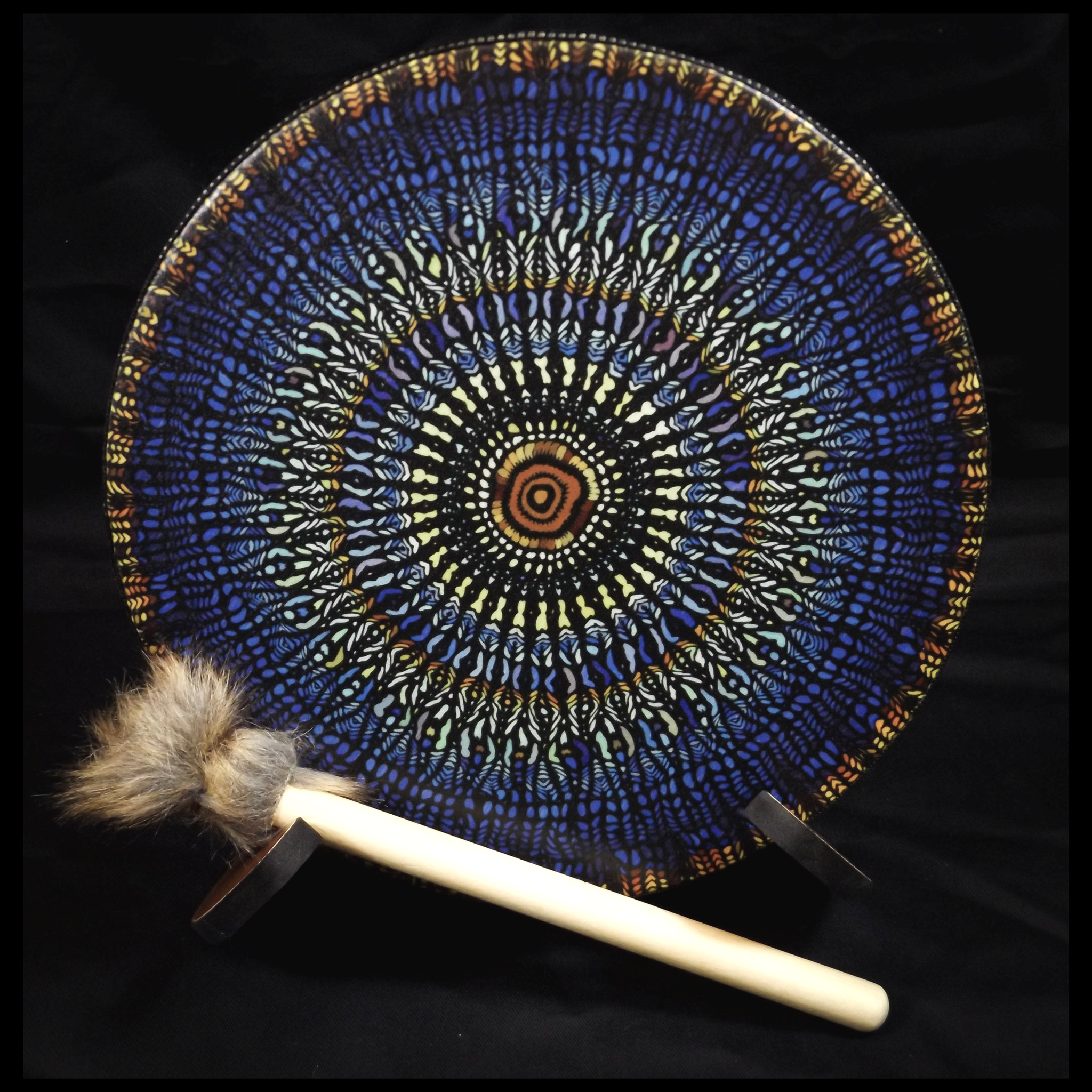 Blue Fractal Ritual Drum - 10 Inches