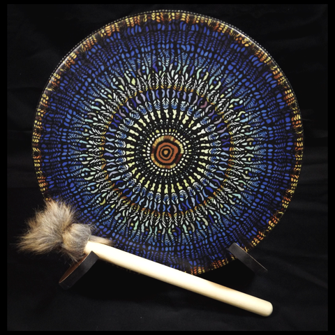 Blue Fractal Ritual Drum - 10 Inches