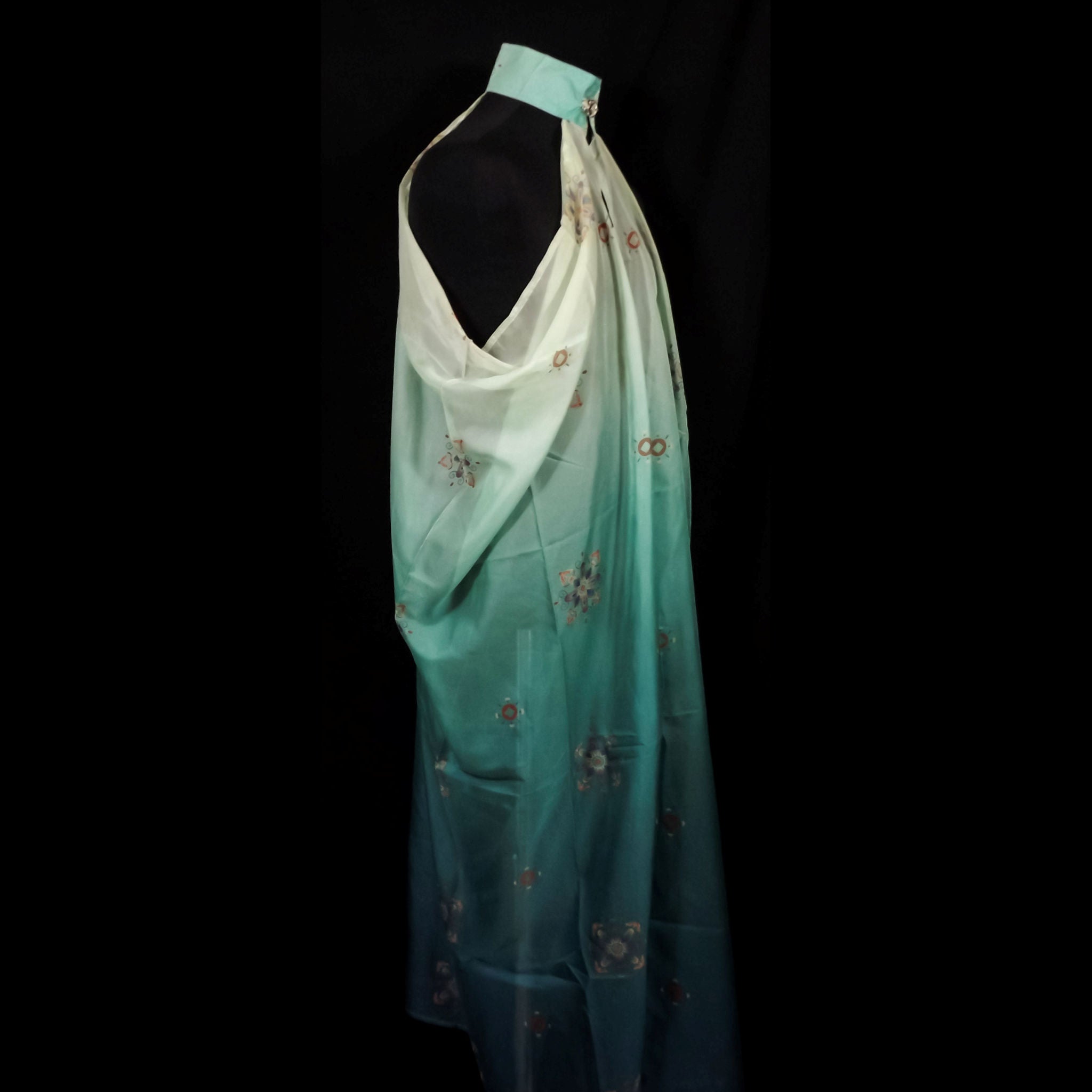 Draping Floaty Chiffon Sleeveless Cloak - Turquoise-Green