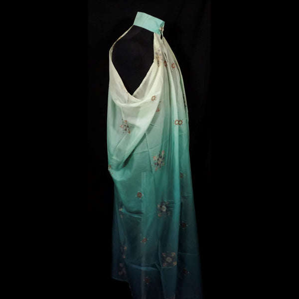 Draping Floaty Chiffon Sleeveless Cloak - Turquoise-Green