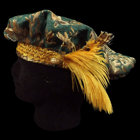 Green & Gold Brocade Muffin Hat