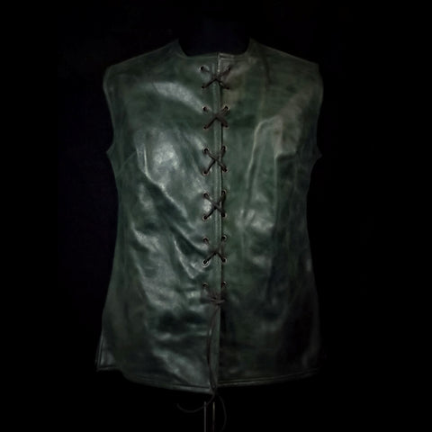 Dark Green Leather Vest - Medium