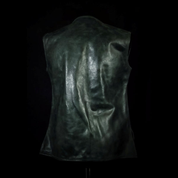 Dark Green Leather Vest - Medium