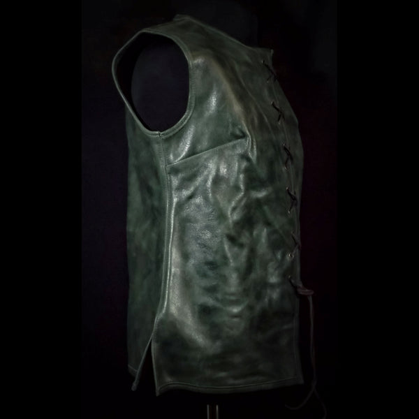 Dark Green Leather Vest - Medium