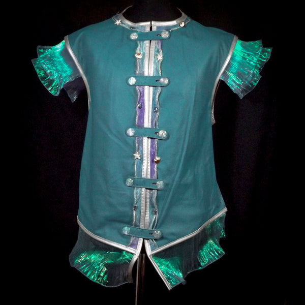 Turquoise Iridescent Frill  Leather Vest - Large
