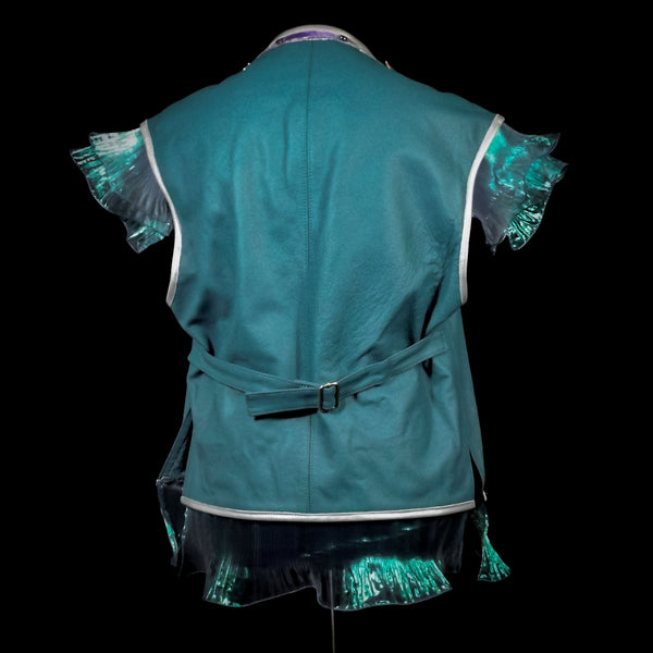 Turquoise Iridescent Frill  Leather Vest - Large