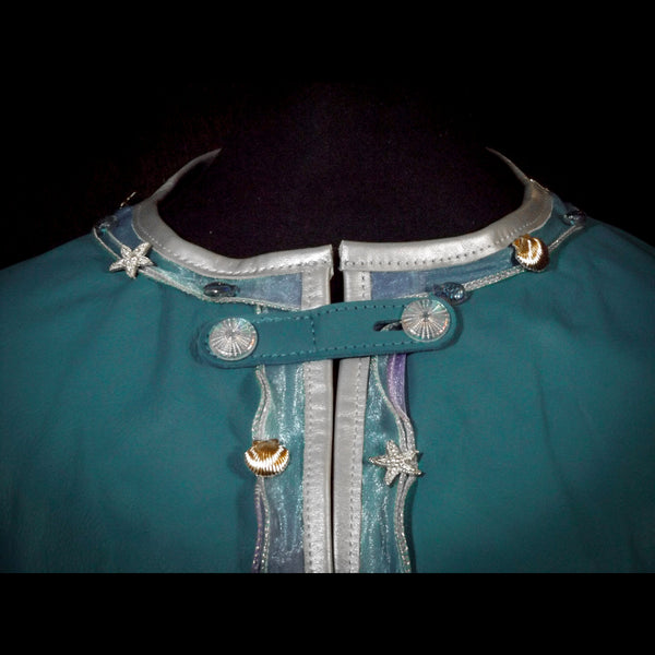 Turquoise Iridescent Frill  Leather Vest - Large