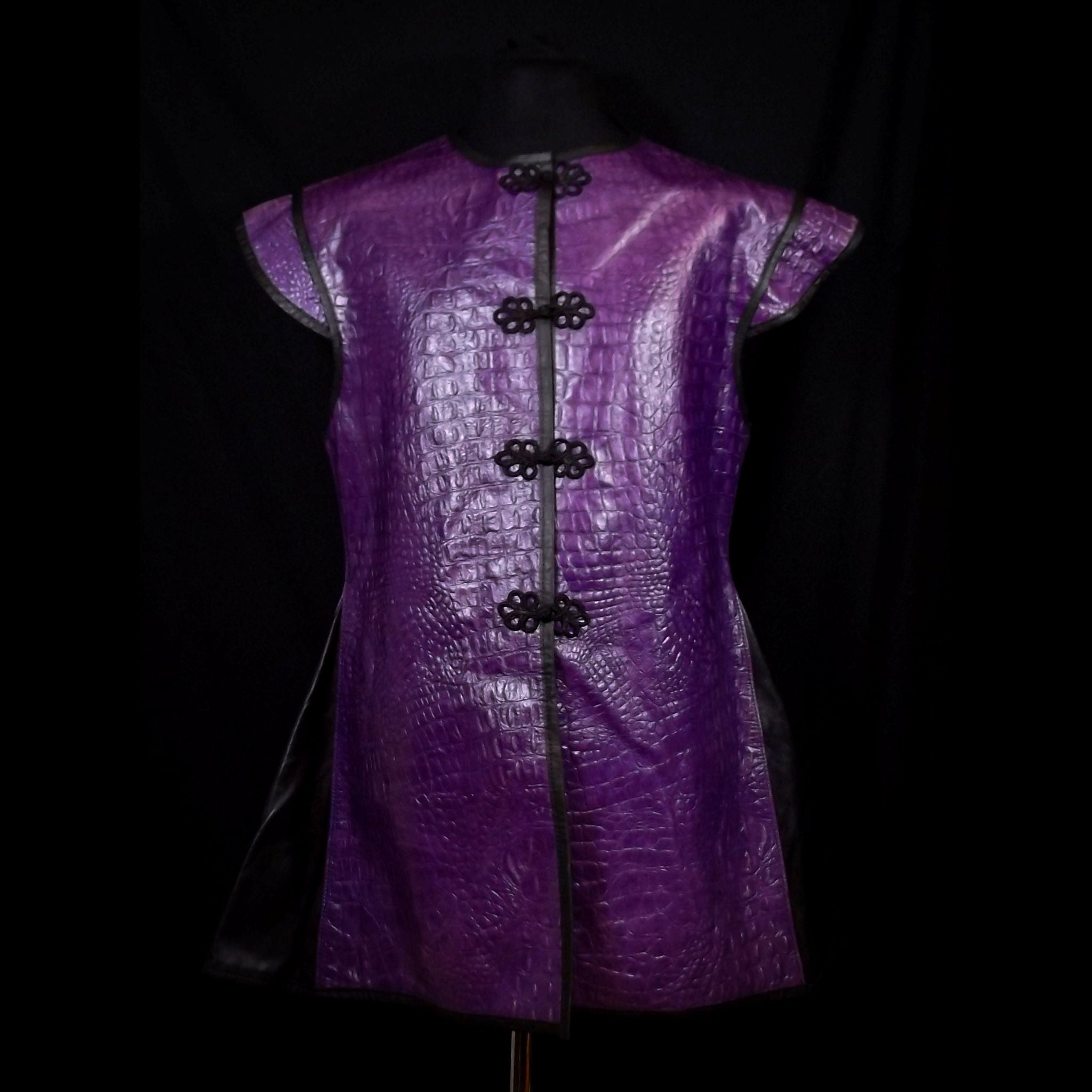 Purple & Black Croc Effect  Leather Vest - Large