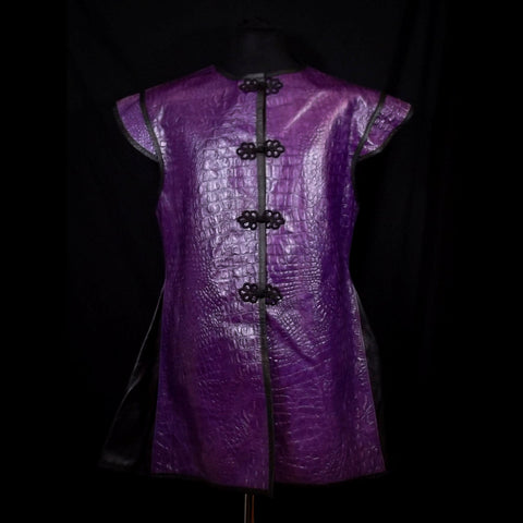 Purple & Black Croc Effect  Leather Vest - Large