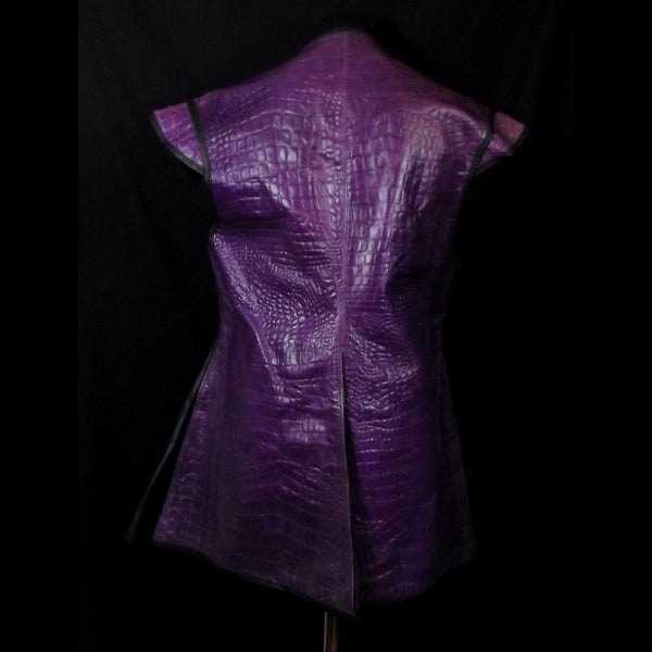 Purple & Black Croc Effect  Leather Vest - Large