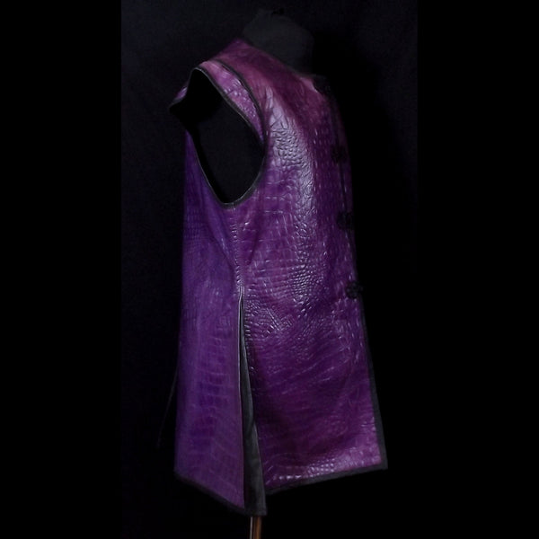 Purple & Black Croc Effect  Leather Vest - Large