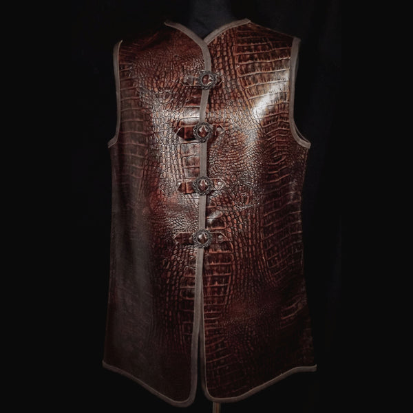 Coppery Brown Dragonskin Leather Vest - Medium