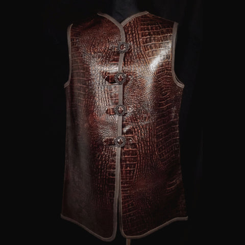Coppery Brown Dragonskin Leather Vest - Medium