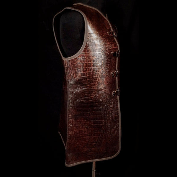 Coppery Brown Dragonskin Leather Vest - Medium