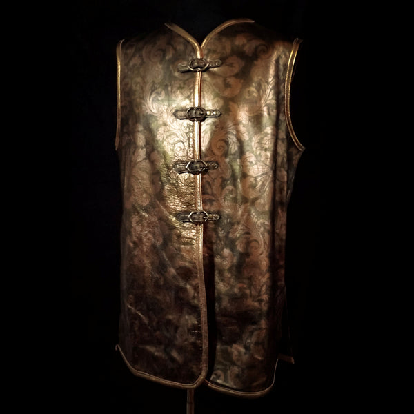 Green & Gold Damask  Leather Vest - Large