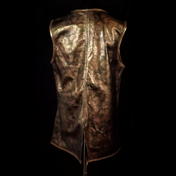 Green & Gold Damask  Leather Vest - Large