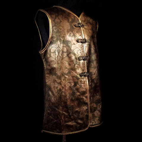 Green & Gold Damask  Leather Vest - Large