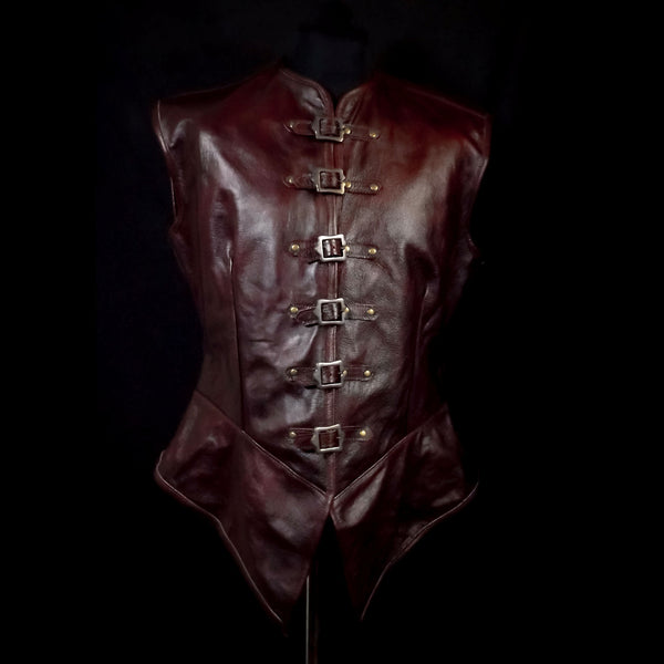 Burgundy Red Leather Vest - Medium