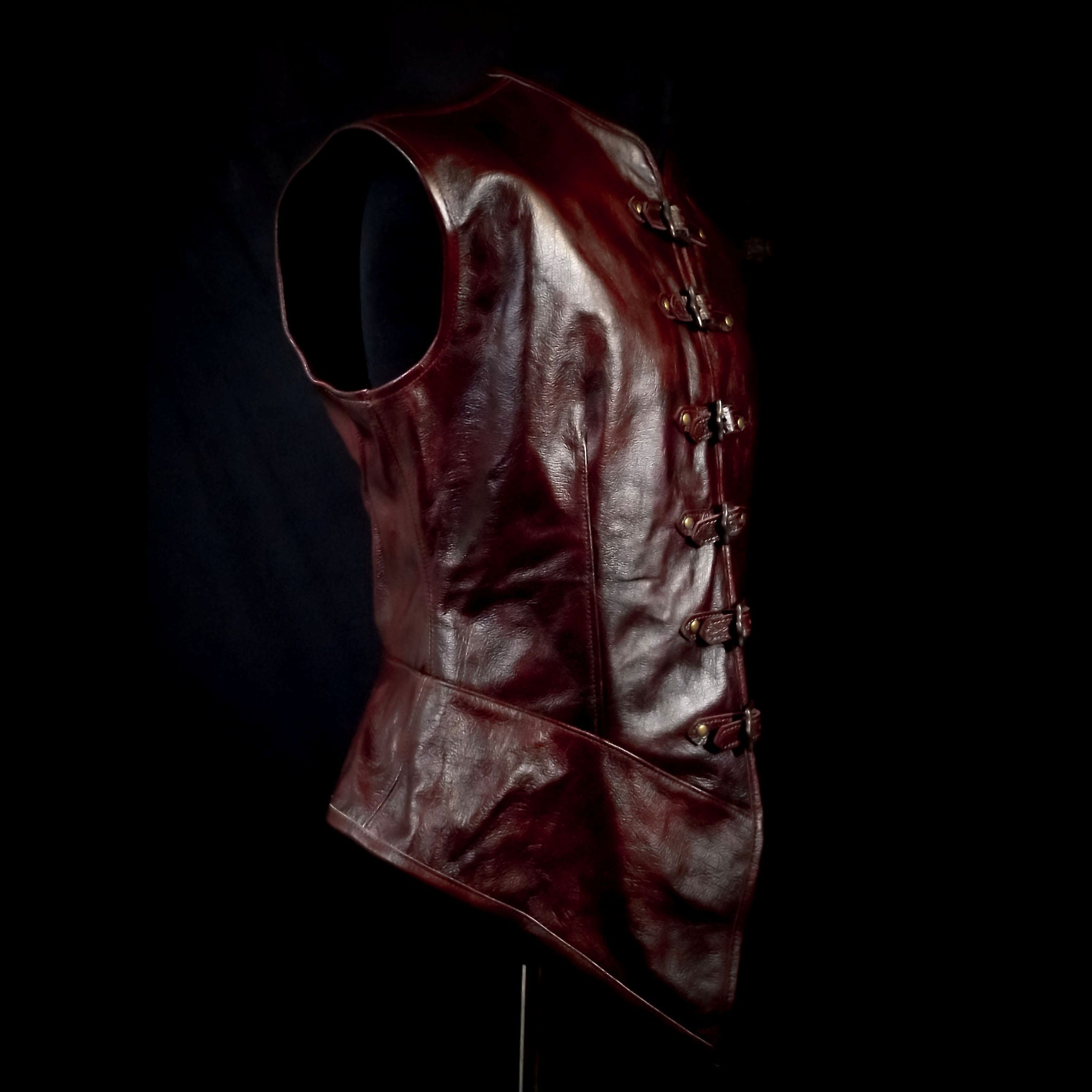 Burgundy Red Leather Vest - Medium