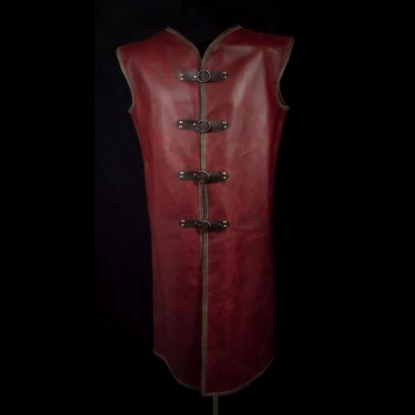 Red Long Leather Vest - Medium