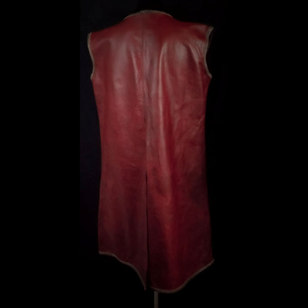 Red Long Leather Vest - Medium
