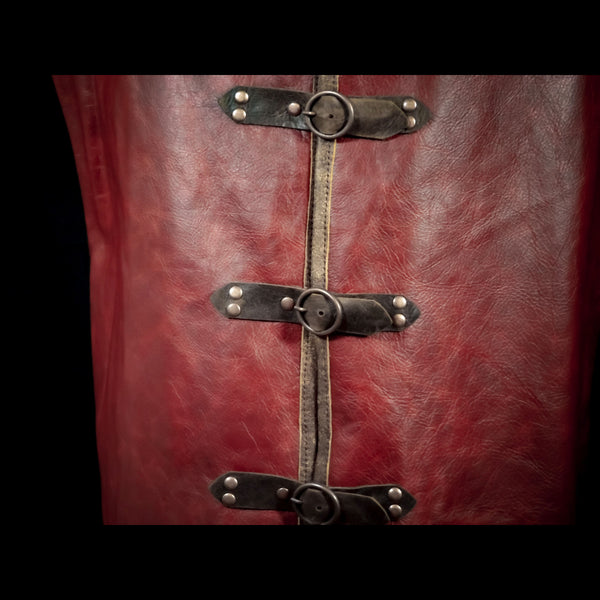 Red Long Leather Vest - Medium
