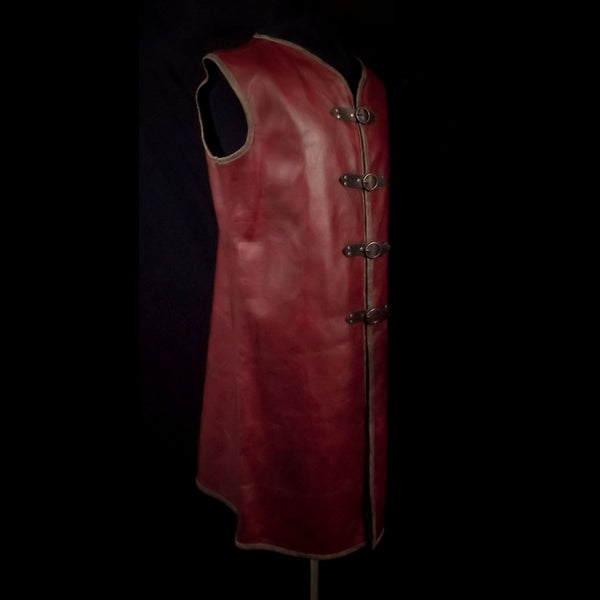 Red Long Leather Vest - Medium