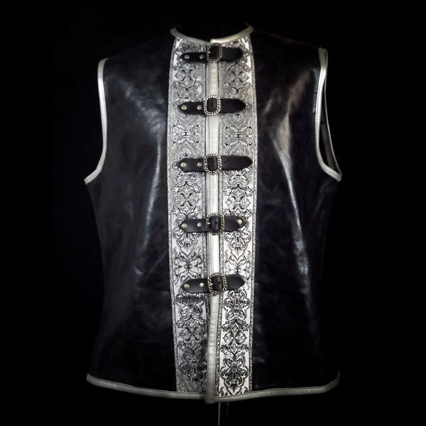 Black & Silver Leather Vest - XL