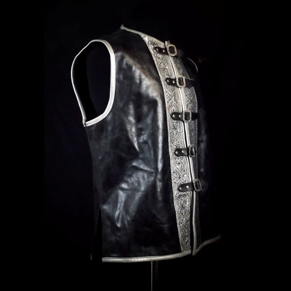 Black & Silver Leather Vest - XL