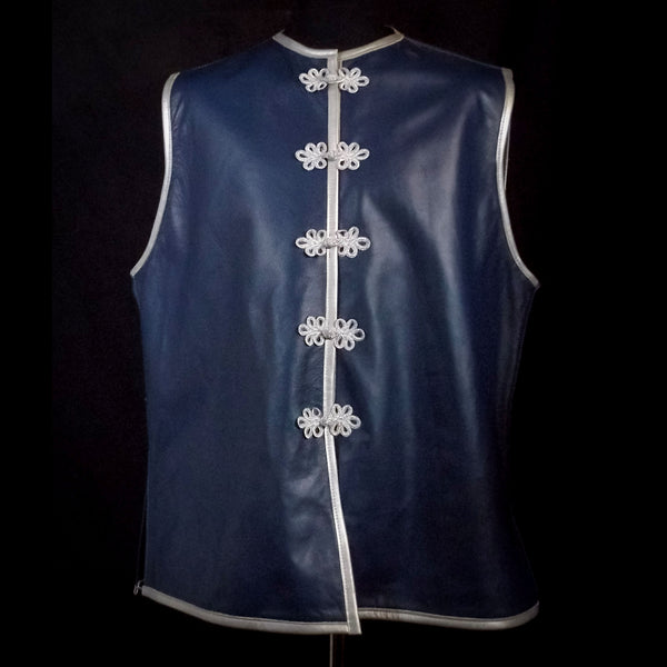Blue & Silver Leather Vest - 2XL
