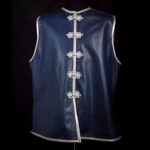 Blue & Silver Leather Vest - 2XL