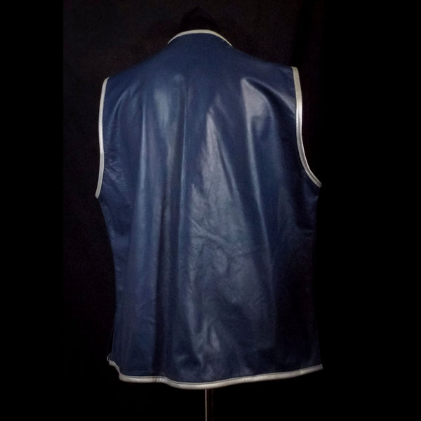 Blue & Silver Leather Vest - 2XL
