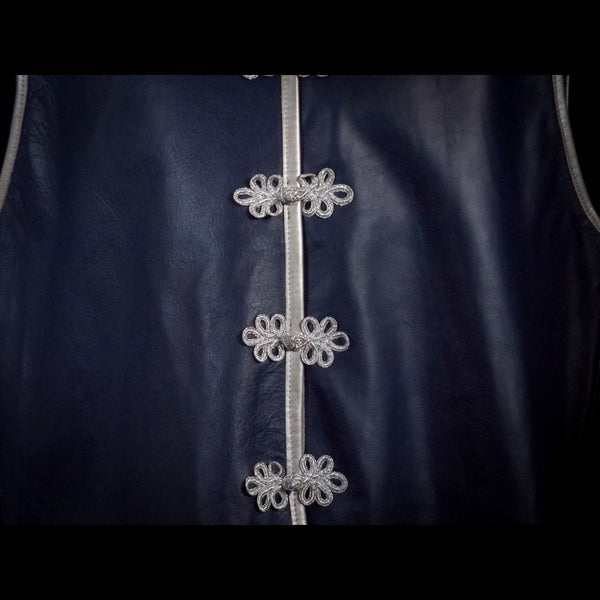 Blue & Silver Leather Vest - 2XL