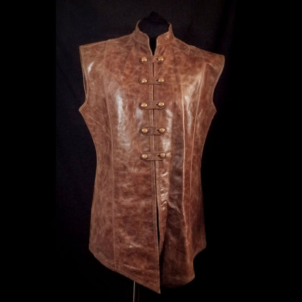 Brown Long Leather Vest - Medium