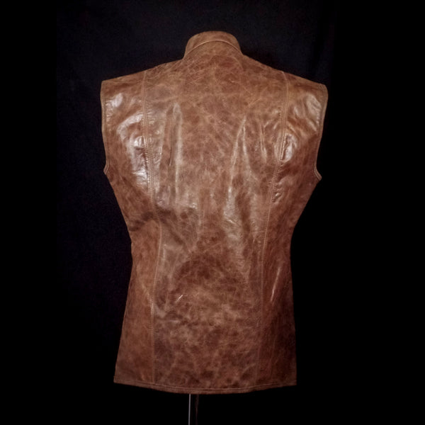 Brown Long Leather Vest - Medium