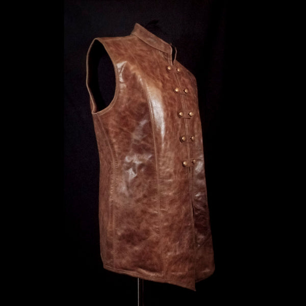 Brown Long Leather Vest - Medium