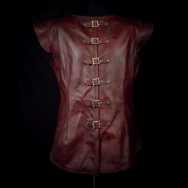 Dark Red Leather Vest - Medium