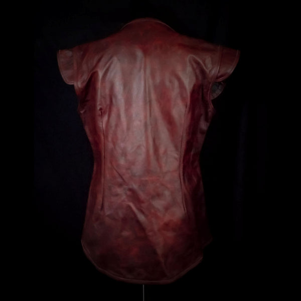 Dark Red Leather Vest - Medium