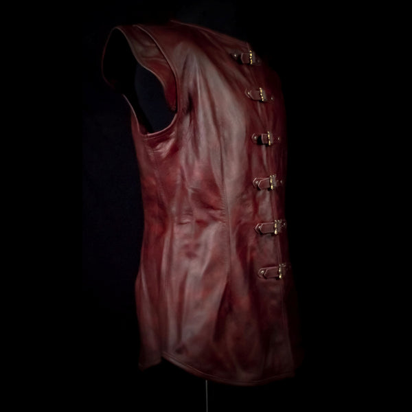 Dark Red Leather Vest - Medium