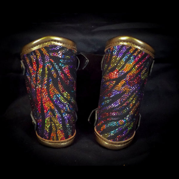 Leather Mini Vambraces - Gold & Multi Stripe