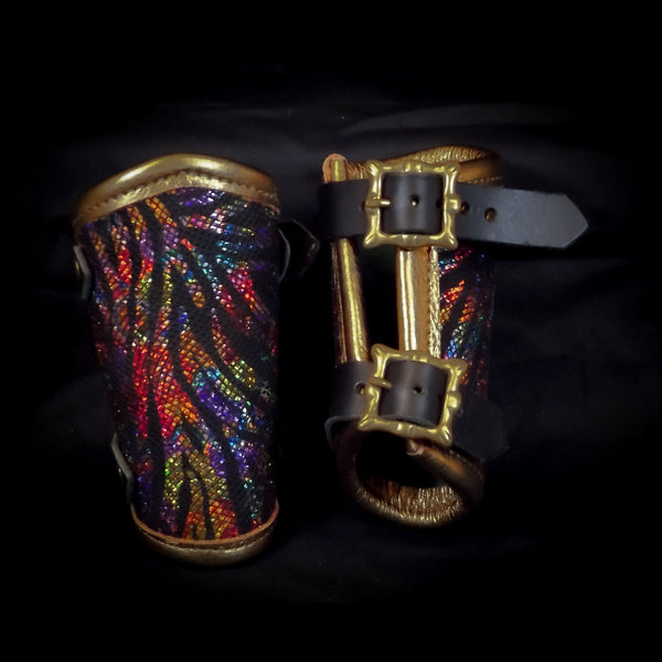 Leather Mini Vambraces - Gold & Multi Stripe