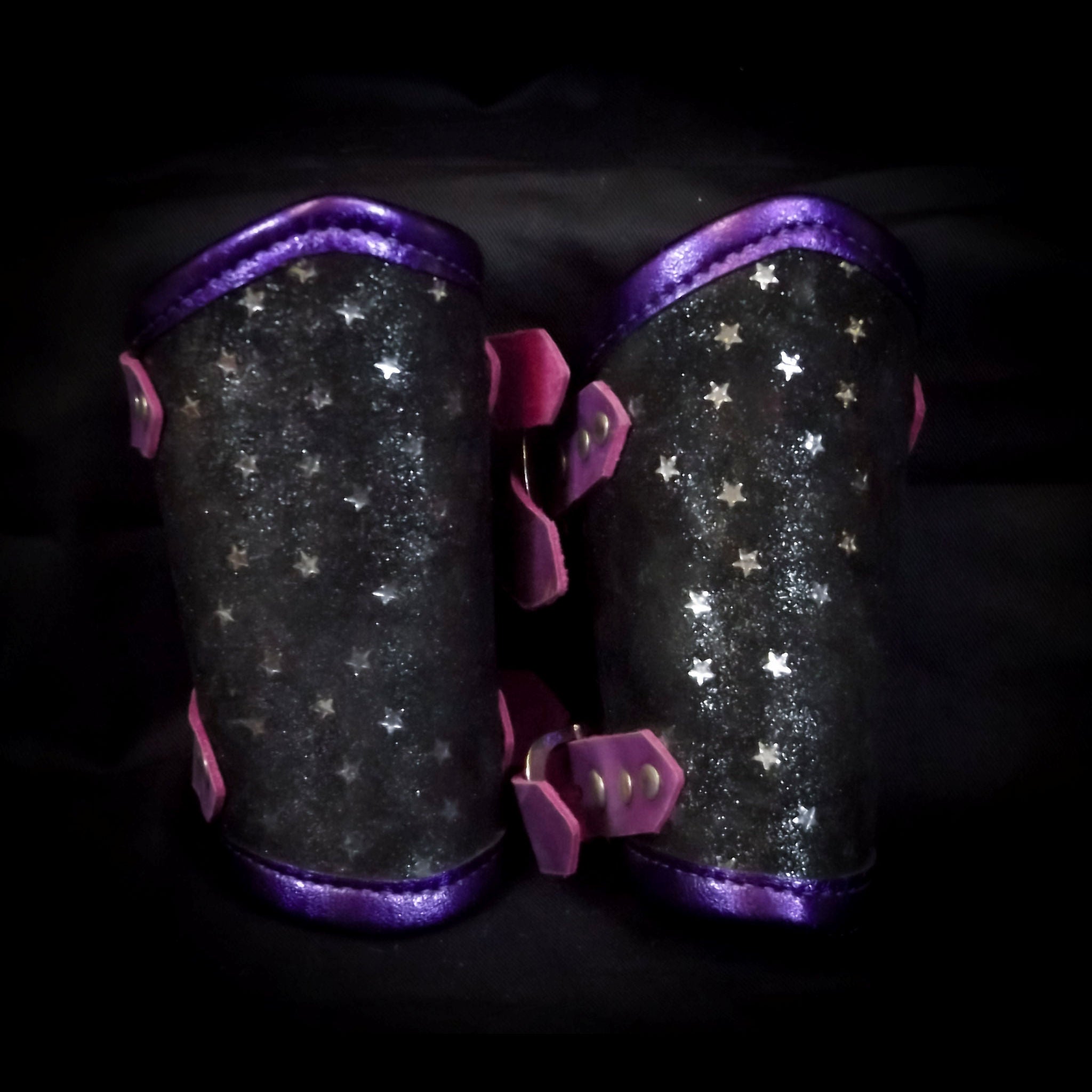 Leather Mini Vambraces - Purple & Black Stars