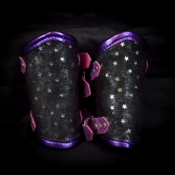 Leather Mini Vambraces - Purple & Black Stars