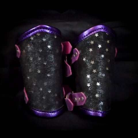 Leather Mini Vambraces - Purple & Black Stars