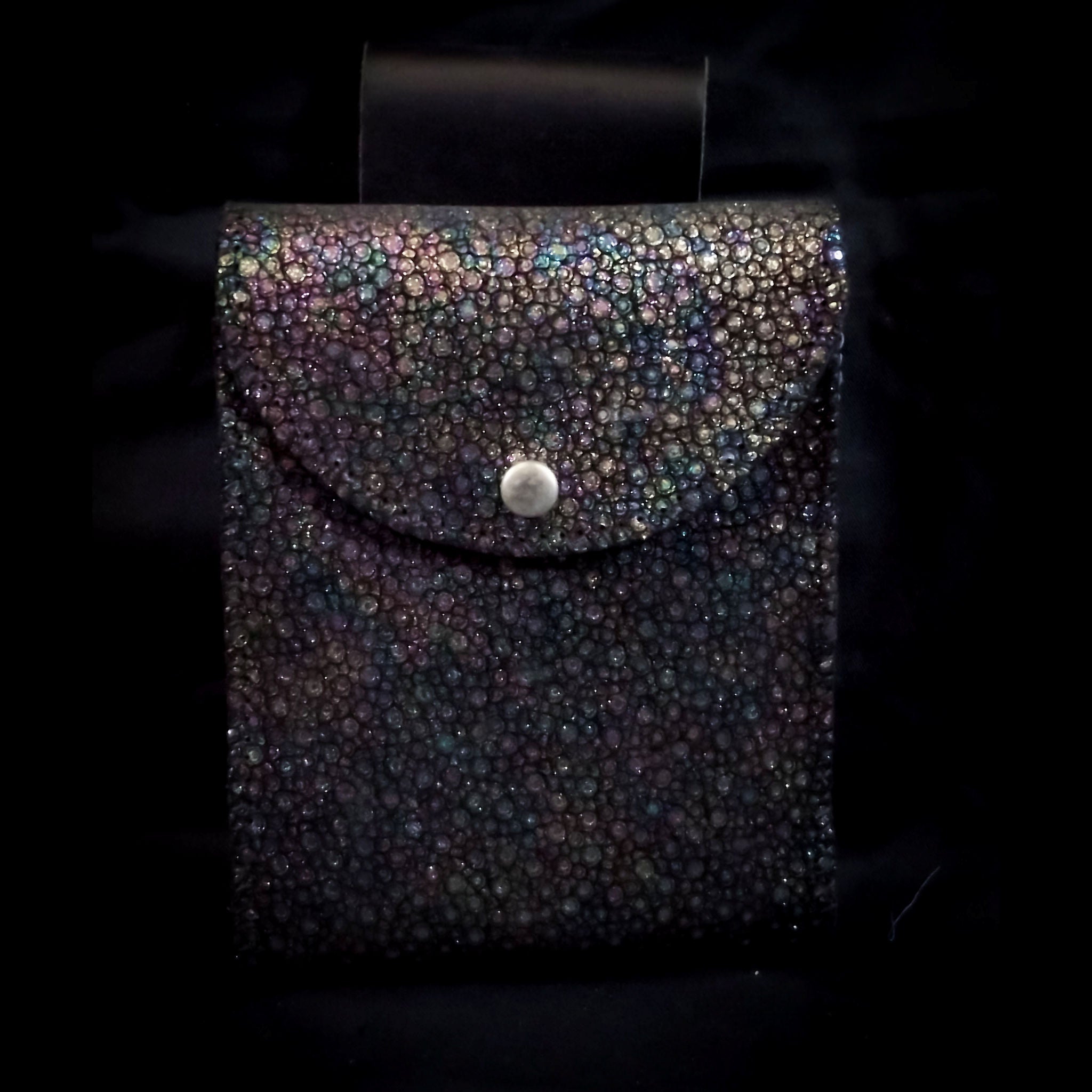 Rectangular Belt Pouch 20*16cm - Black Oil Spill Dot Leather